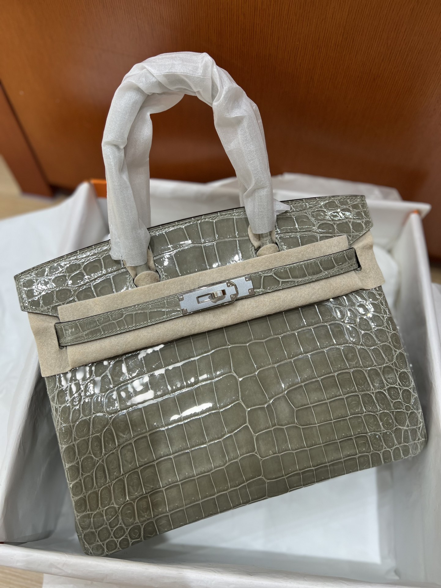 Hermes Birkin 30CM Handmade Bag In Grey Crocodile Niloticus Shiny Skin